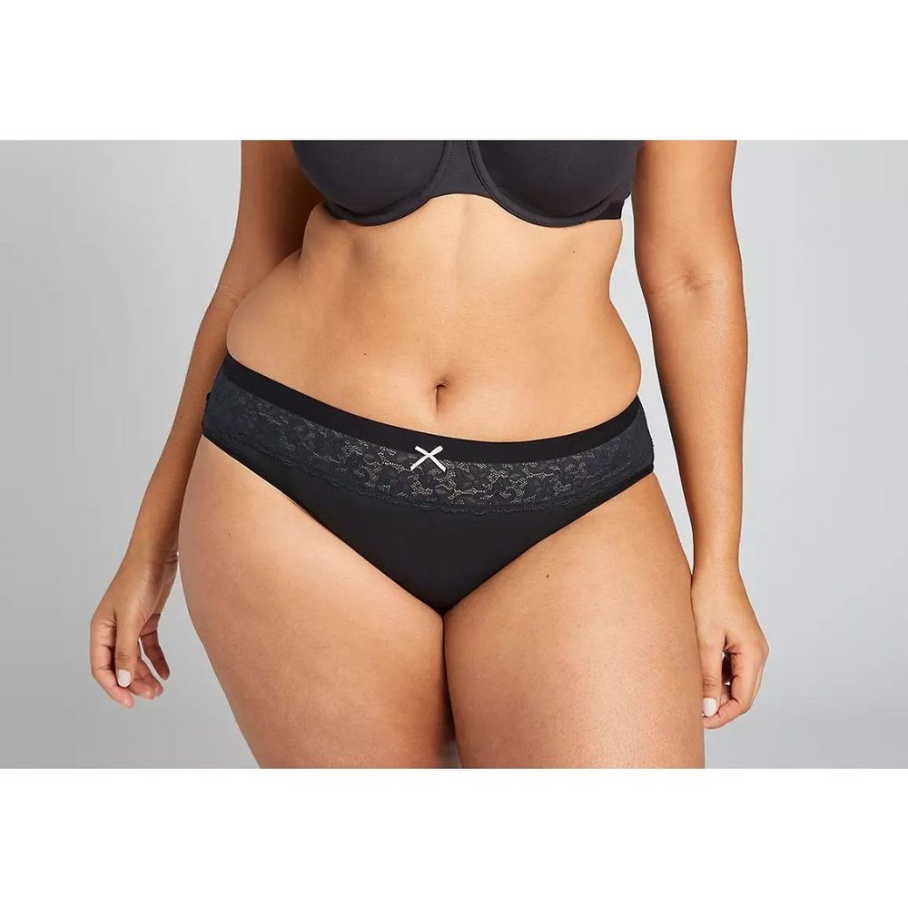 NEW Lane Bryant Cacique Cotton Hipster Panty Lace Waist Black Plus 26/28
